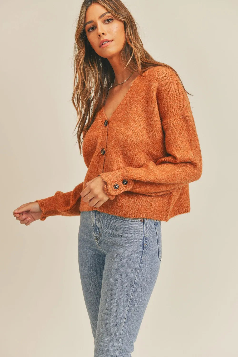 MABLE Long Sleeve Button Down Sweater Cardigan - WYNFLARE