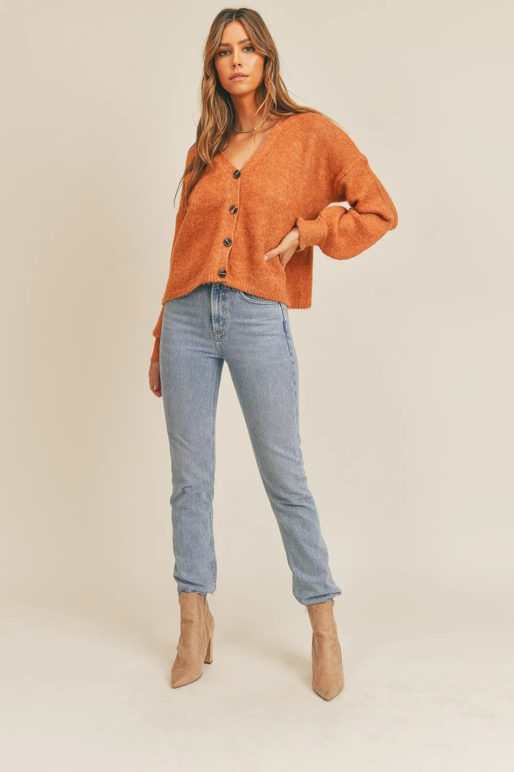 MABLE Long Sleeve Button Down Sweater Cardigan - WYNFLARE