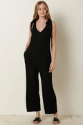 Mittoshop Rib Knit V-Neck Cross Back Jumpsuit - WYNFLARE