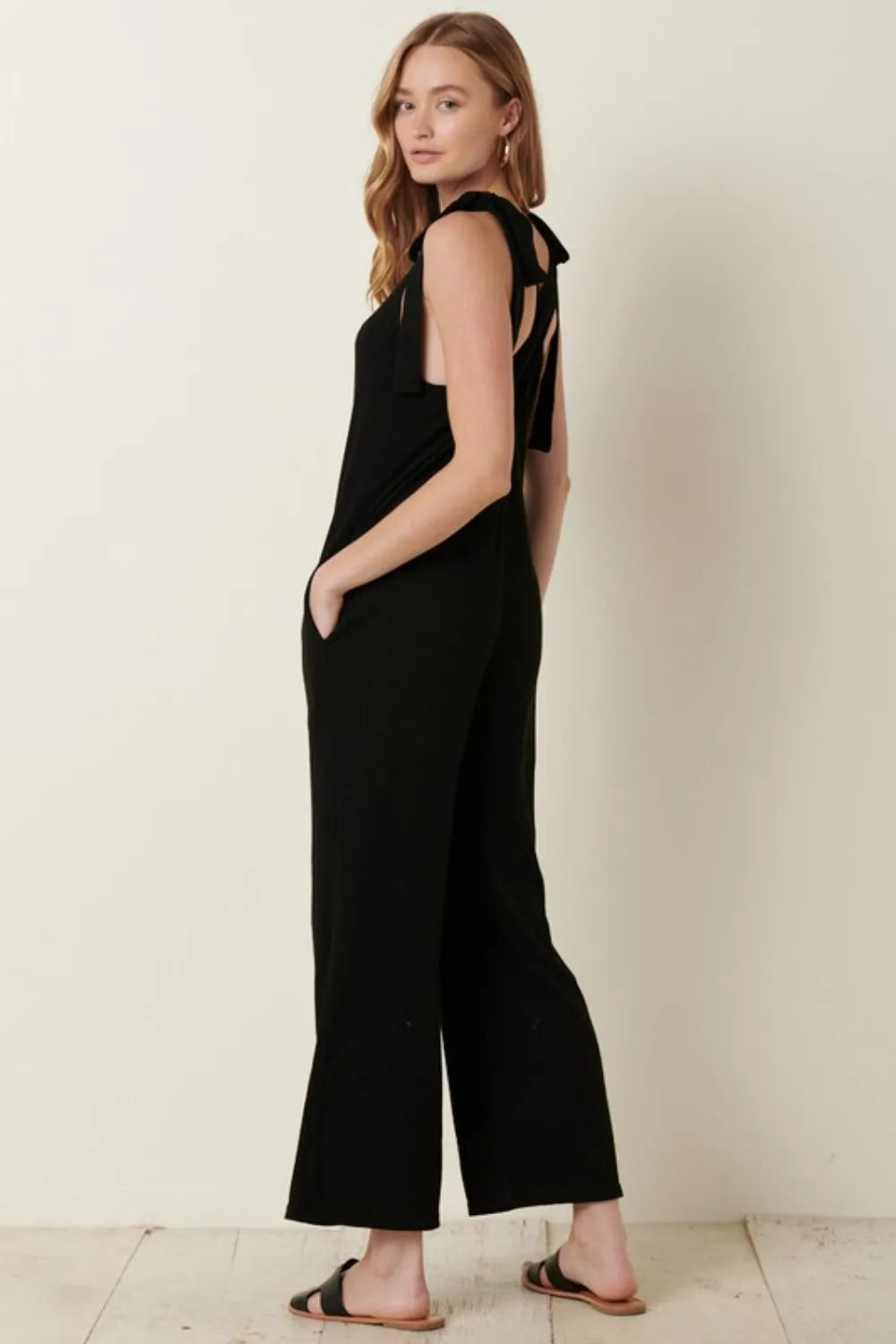 Mittoshop Rib Knit V-Neck Cross Back Jumpsuit - WYNFLARE