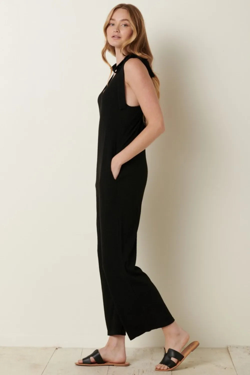 Mittoshop Rib Knit V-Neck Cross Back Jumpsuit - WYNFLARE