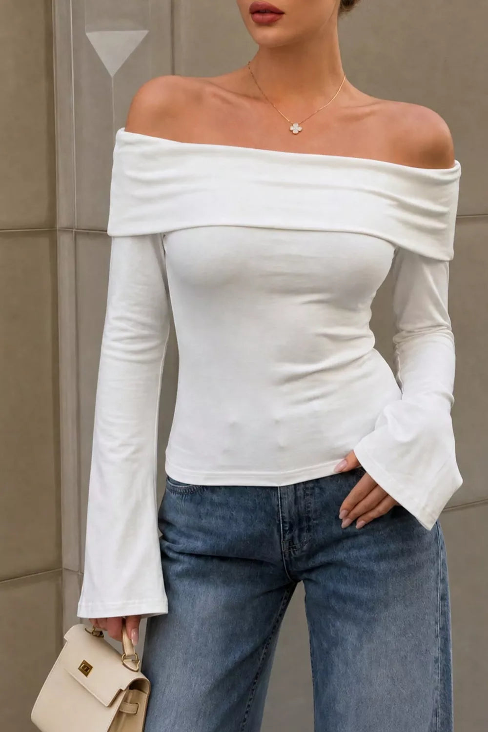 Off Shoulder Flare Sleeve Top - WYNFLARE