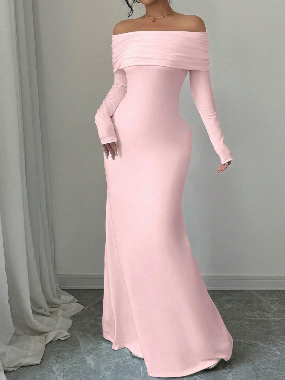 Off-Shoulder Ruched Bodycon Maxi Dress - WYNFLARE