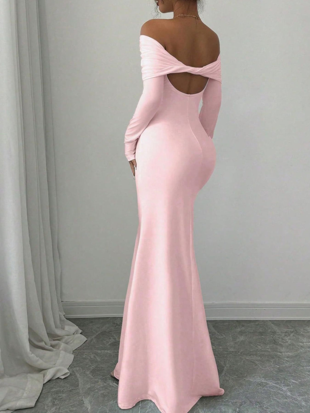 Off-Shoulder Ruched Bodycon Maxi Dress - WYNFLARE