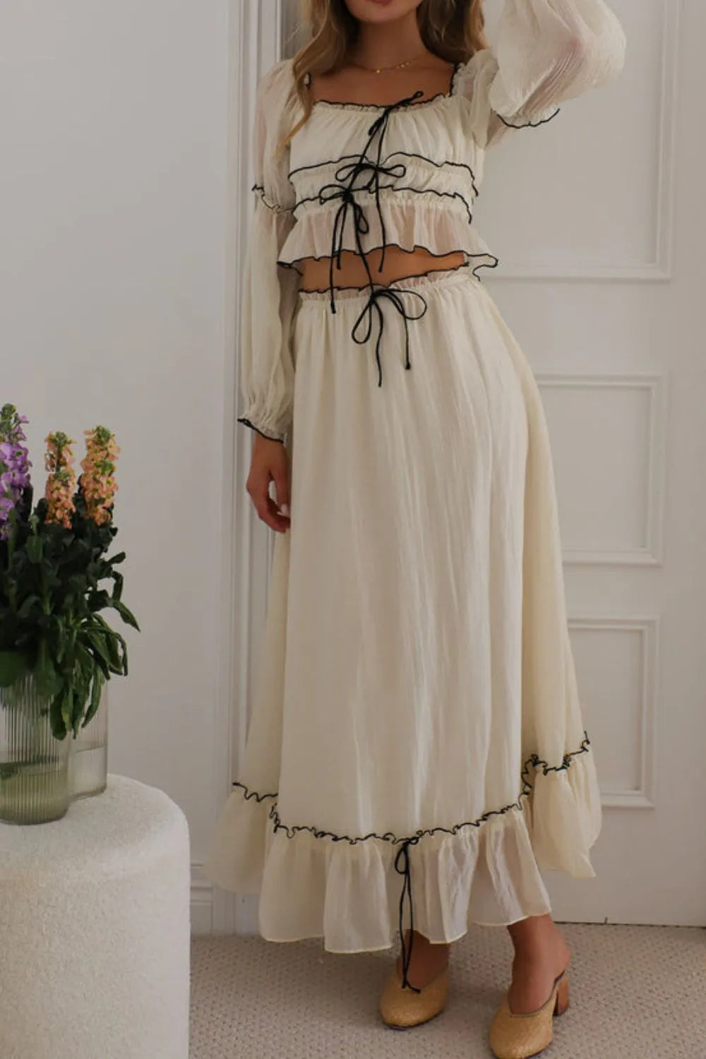 Off-Shoulder Top and Skirt Set - WYNFLARE