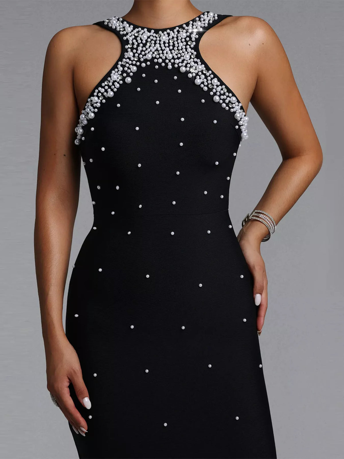 Pearl Detail Sleeveless Maxi Dress - WYNFLARE