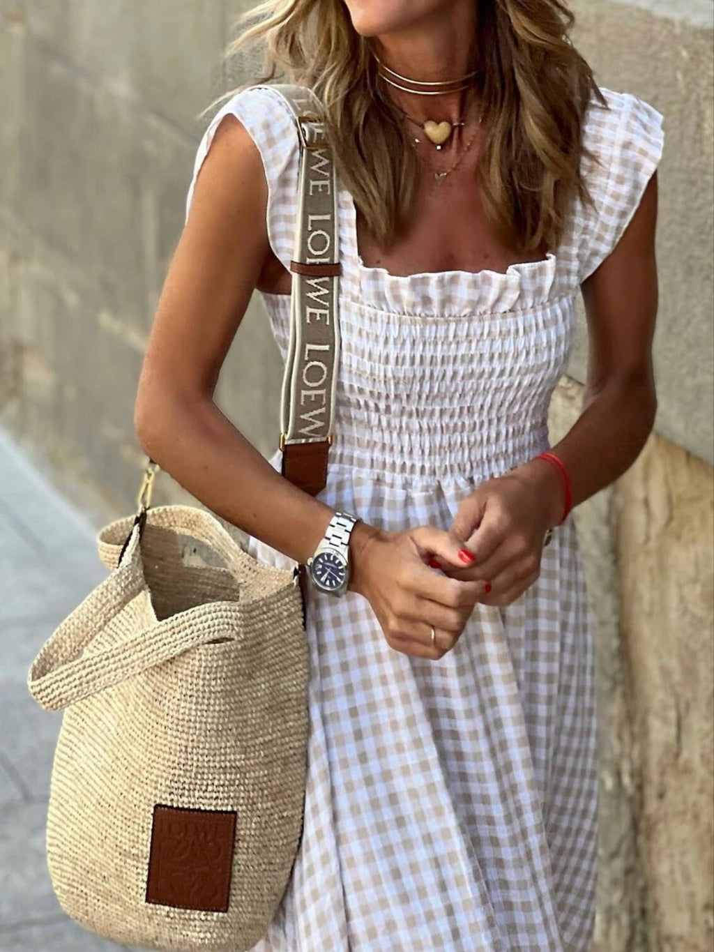 Plaid Ruffle Sleeve Maxi Dress - WYNFLARE