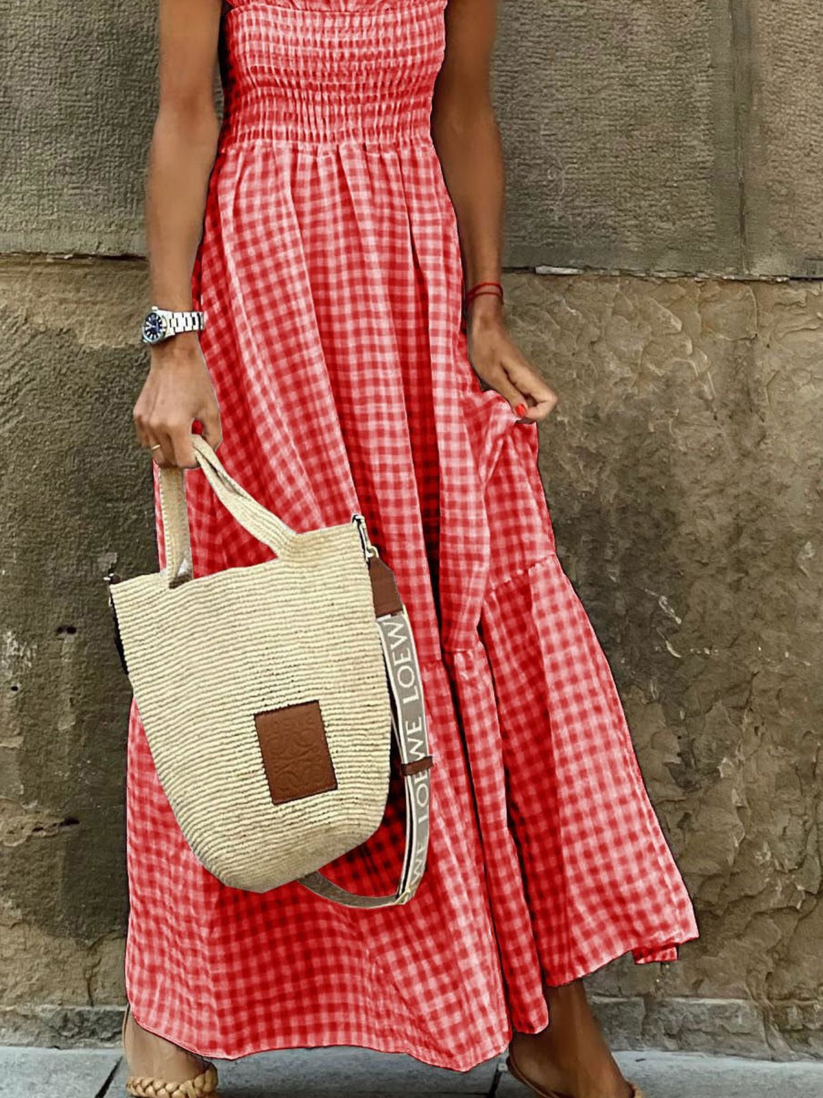 Plaid Ruffle Sleeve Maxi Dress - WYNFLARE