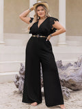 Plus Size Lace Cap Sleeve Wide Leg Jumpsuit - WYNFLARE