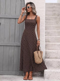 Polka Dot Sleeveless Square Neck Maxi Dress - WYNFLARE