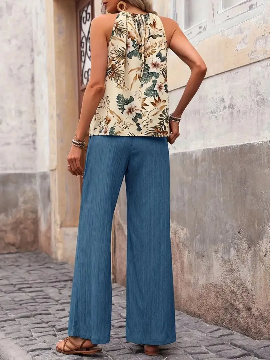 Printed Tank Top and Wide Leg Pants Set - WYNFLARE