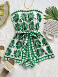 Printed Tube Tie Waist Romper - WYNFLARE