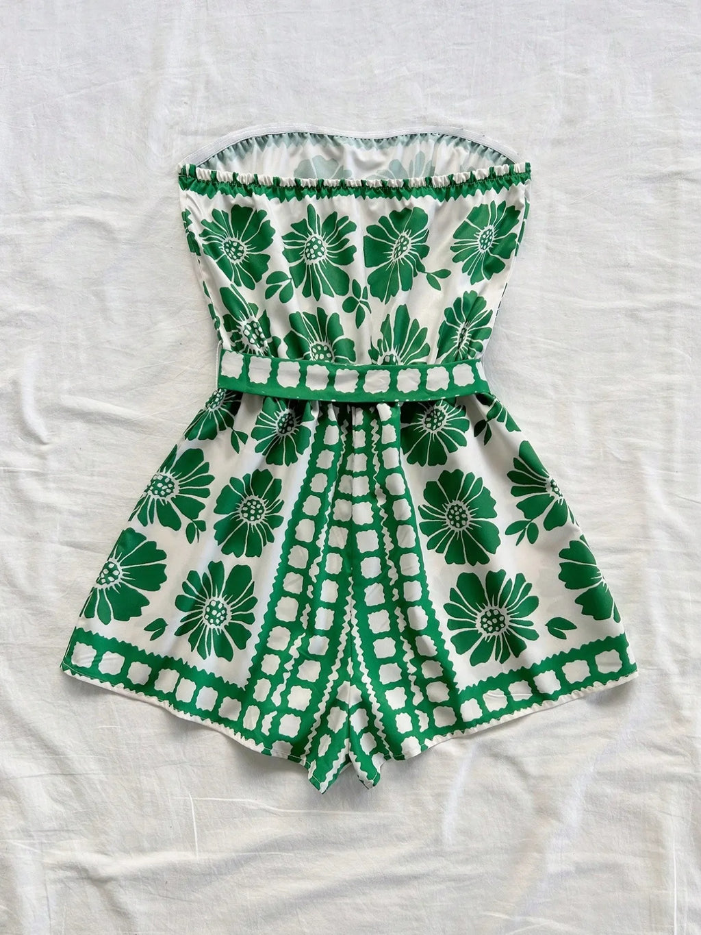 Printed Tube Tie Waist Romper - WYNFLARE