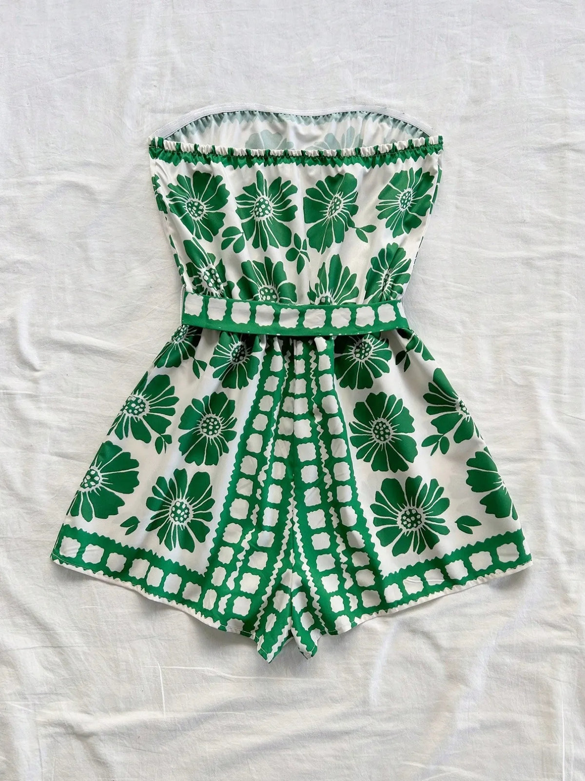 Printed Tube Tie Waist Romper - WYNFLARE