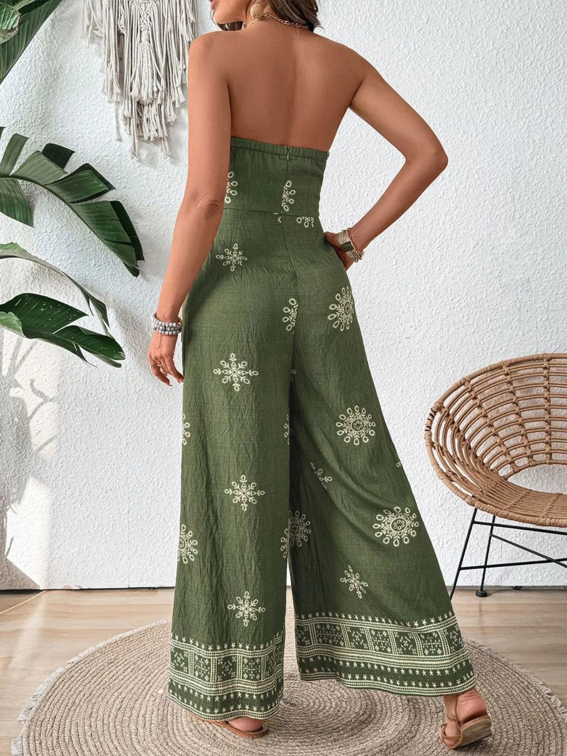 Printed Wide Leg Tube Jumpsuit - WYNFLARE
