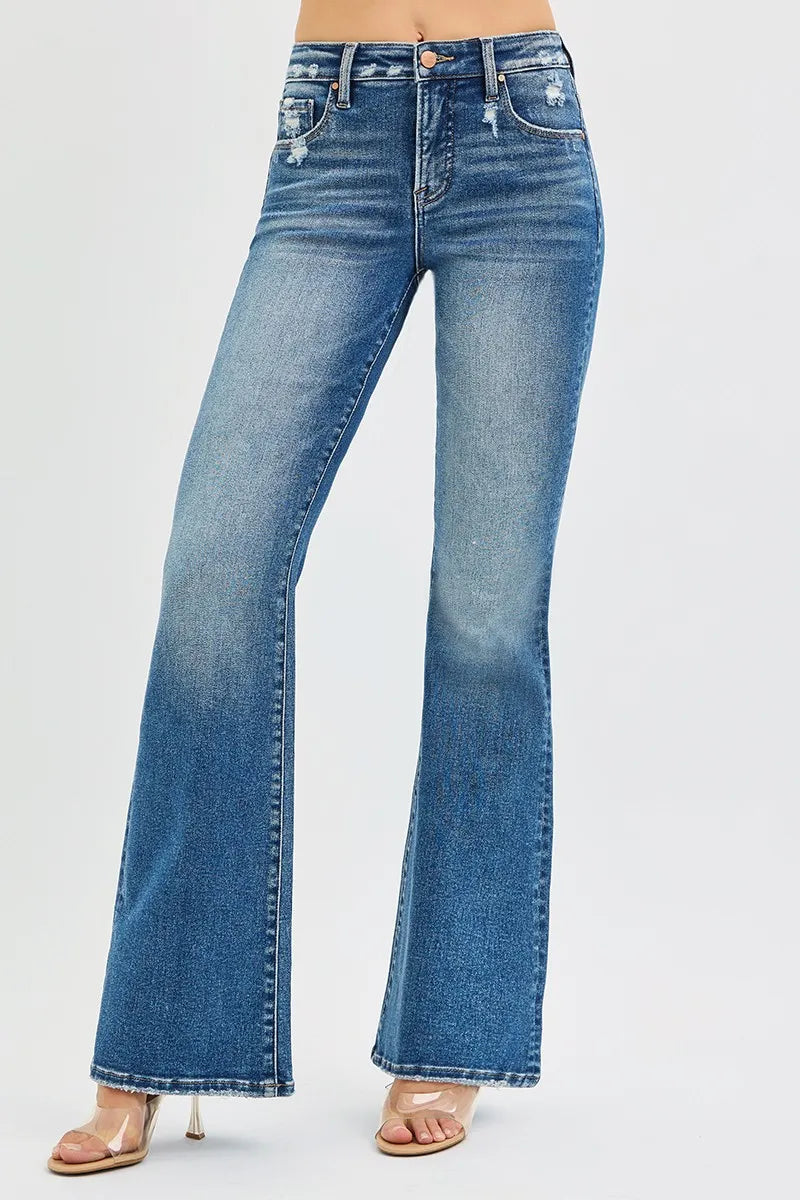 RISEN Full Size Tummy Control High Rise Flare Jeans Plus Size - WYNFLARE