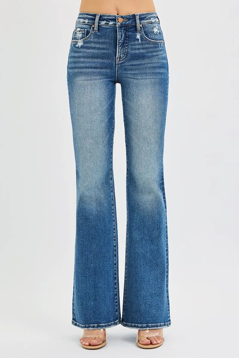 RISEN Full Size Tummy Control High Rise Flare Jeans Plus Size - WYNFLARE