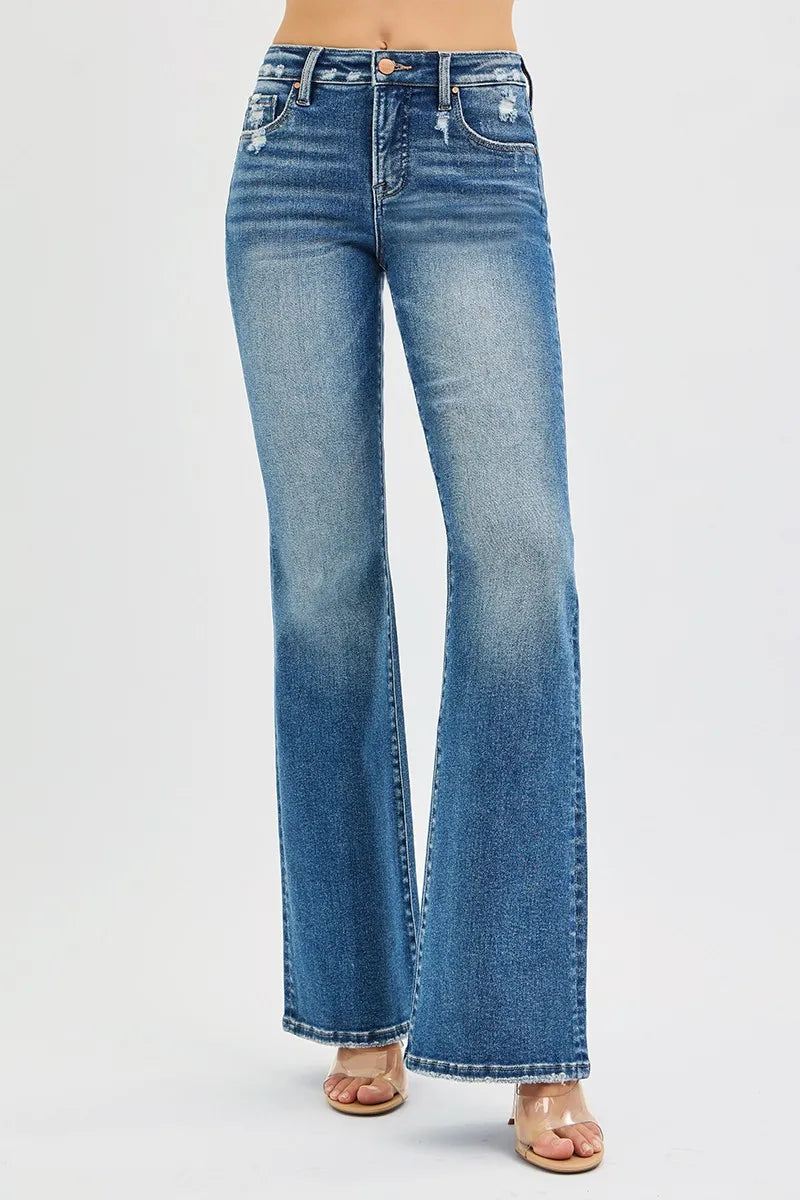 RISEN Full Size Tummy Control High Rise Flare Jeans Plus Size - WYNFLARE
