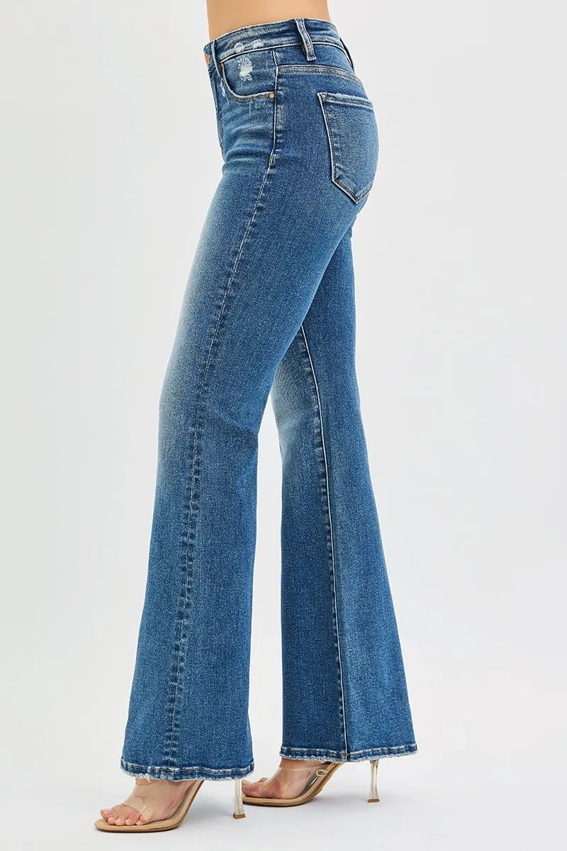 RISEN Full Size Tummy Control High Rise Flare Jeans Plus Size - WYNFLARE