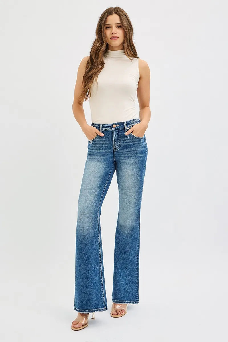 RISEN Full Size Tummy Control High Rise Flare Jeans Plus Size - WYNFLARE