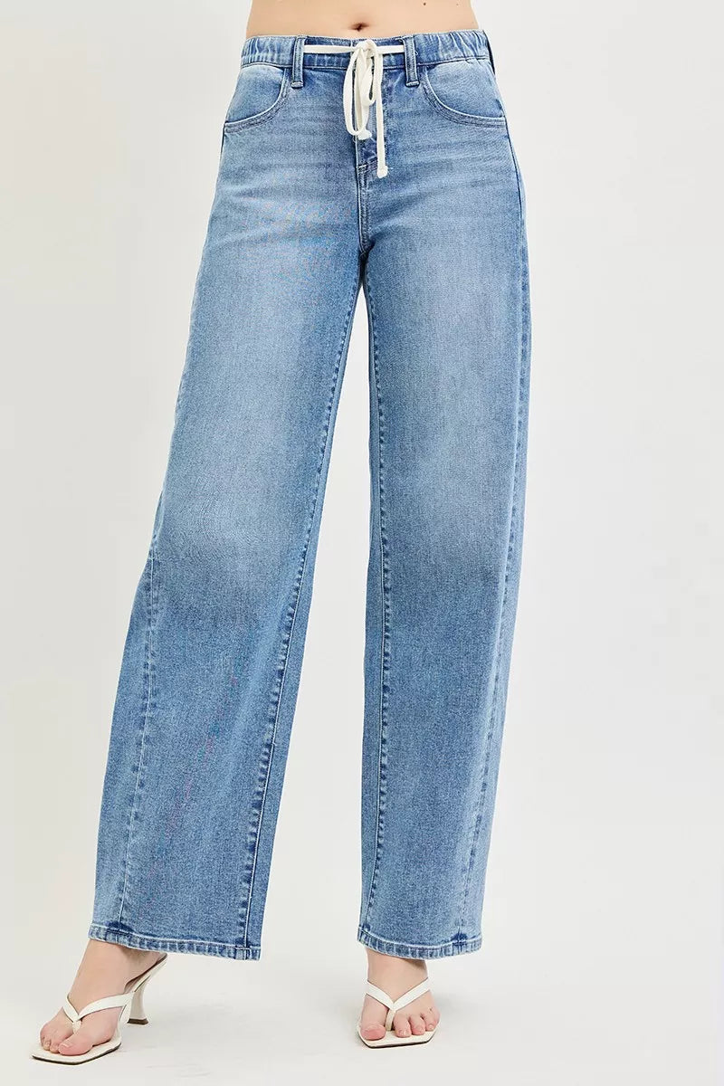 RISEN Relaxed Fit Drawstring Waist Jeans - WYNFLARE