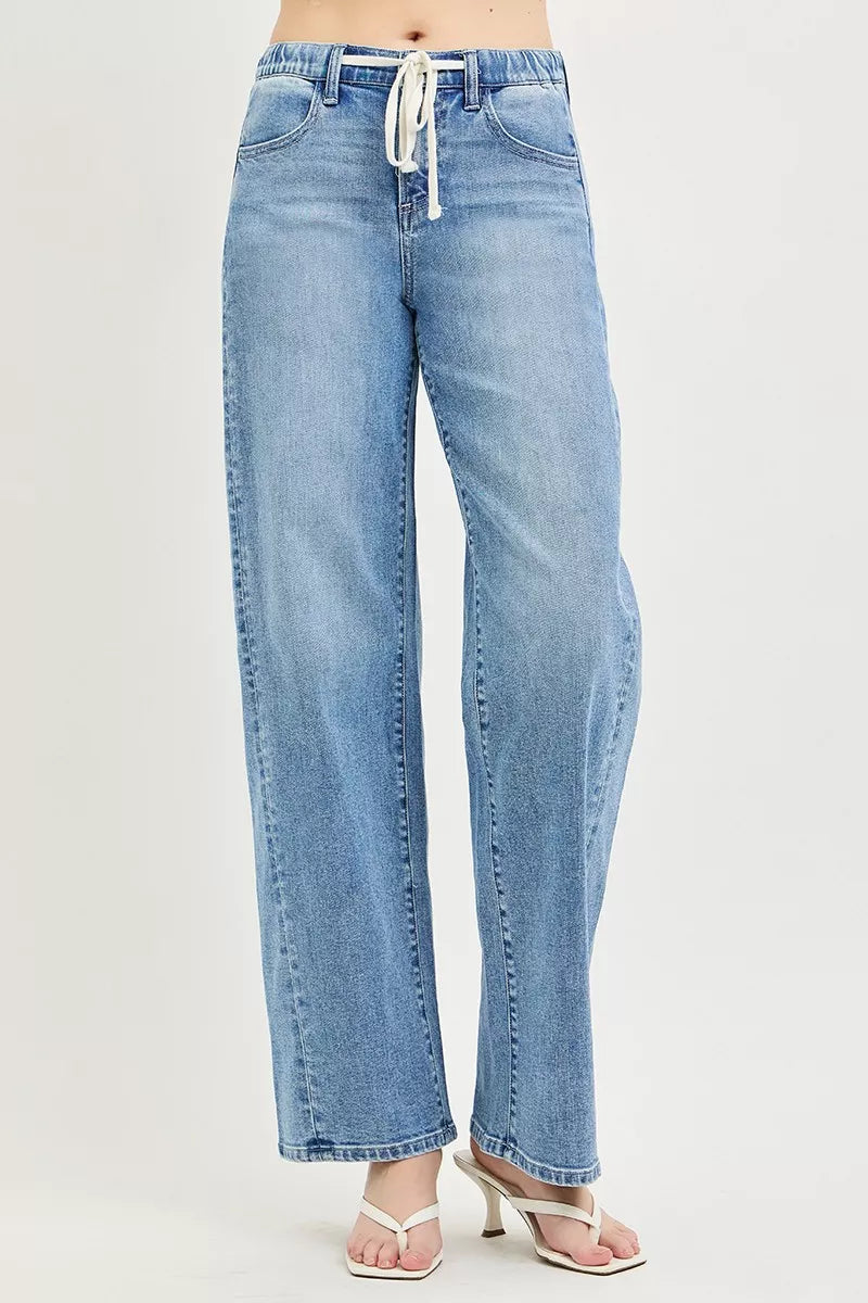 RISEN Relaxed Fit Drawstring Waist Jeans - WYNFLARE