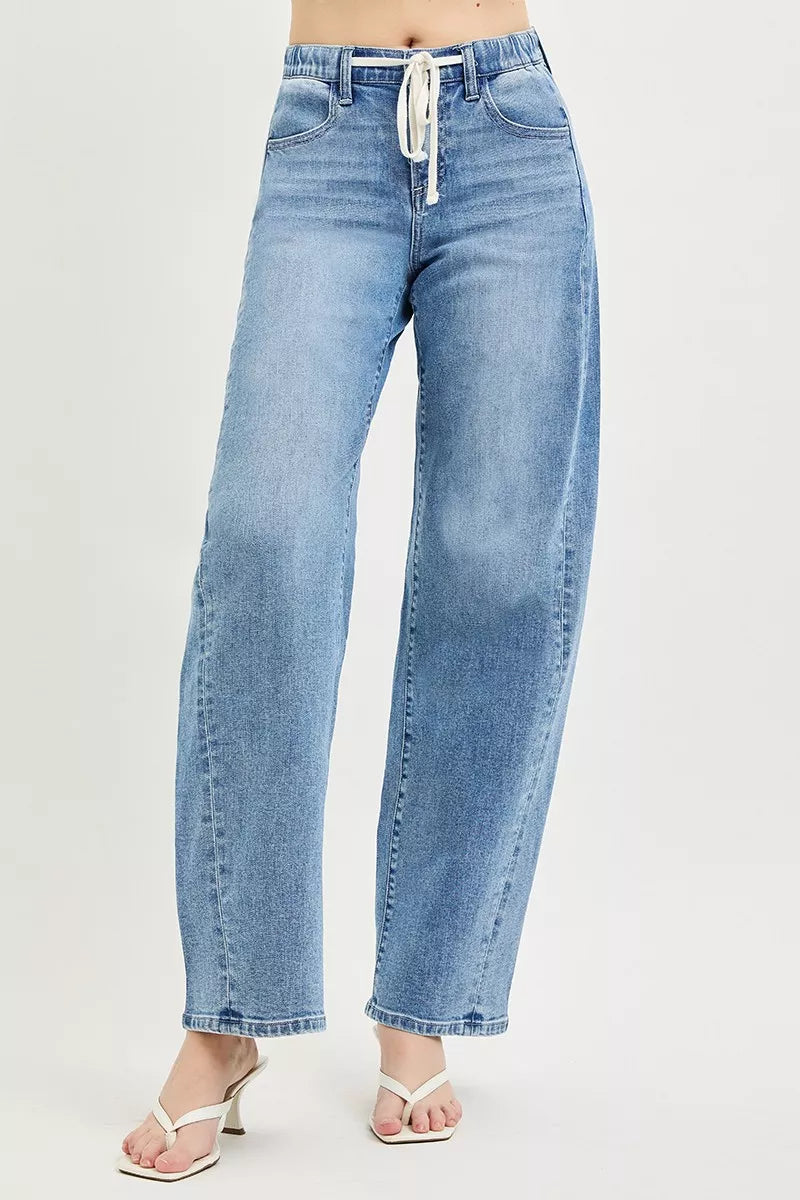 RISEN Relaxed Fit Drawstring Waist Jeans - WYNFLARE