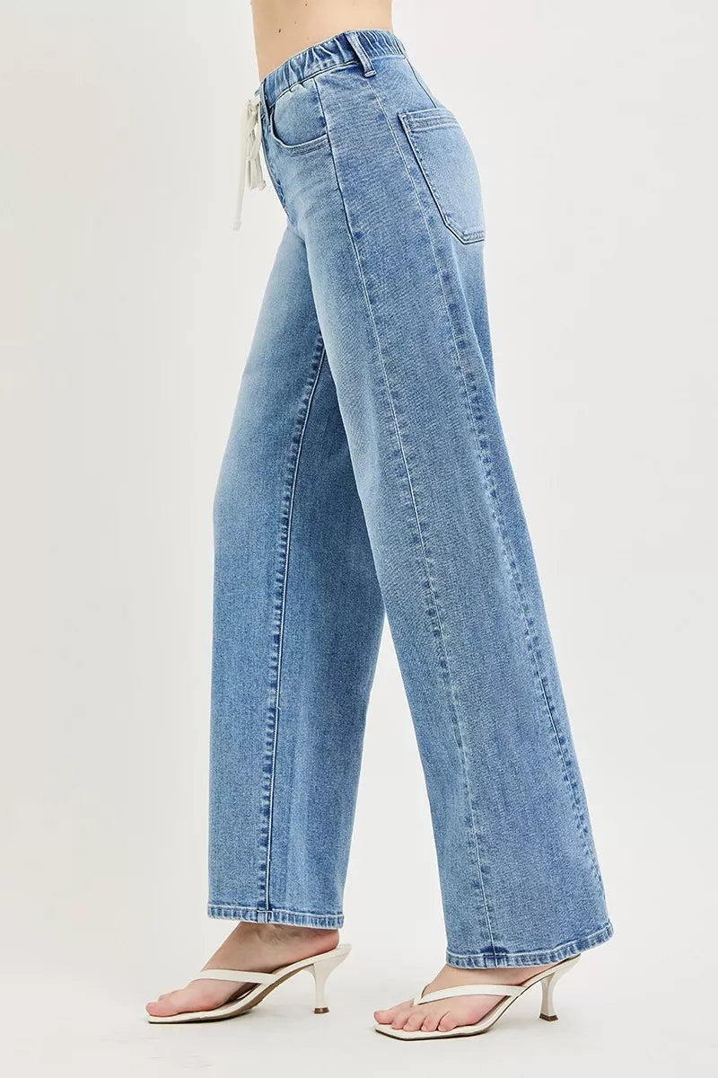 RISEN Relaxed Fit Drawstring Waist Jeans - WYNFLARE