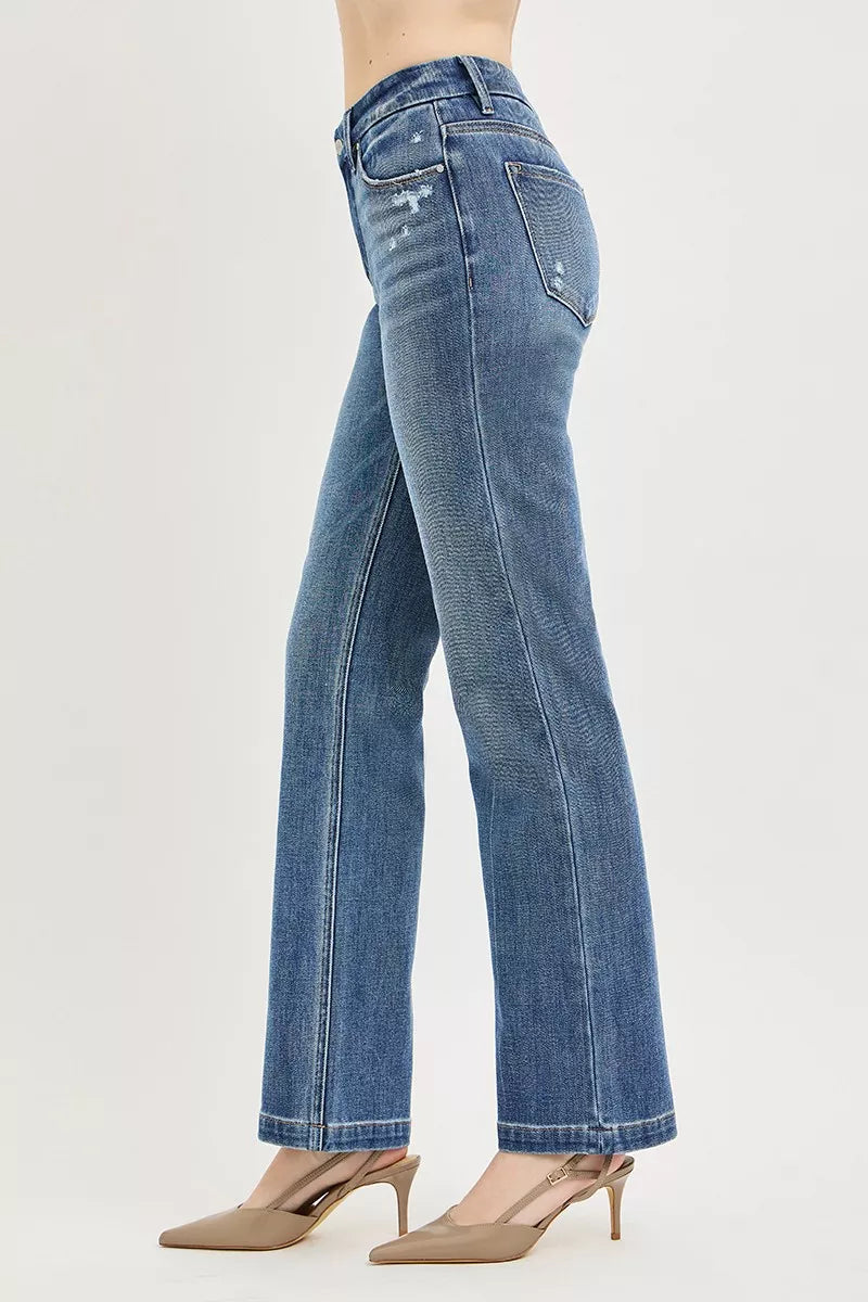 RISEN Tummy Control 4way Stretch Mid Rise Straight Crease Line - WYNFLARE