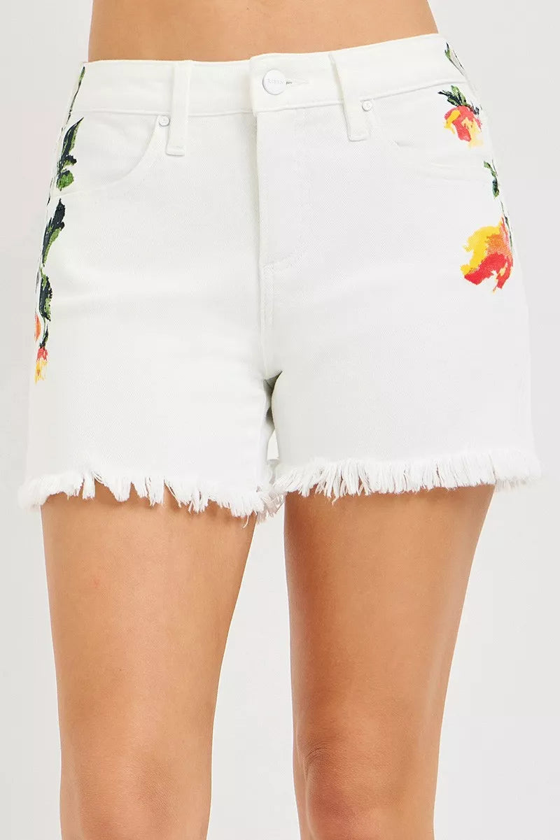 RISEN Tummy Control High Rise Flower Printed Shorts - WYNFLARE