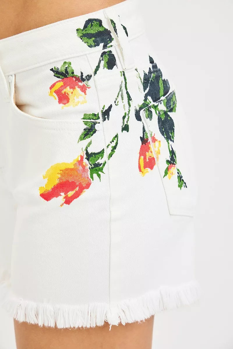 RISEN Tummy Control High Rise Flower Printed Shorts - WYNFLARE