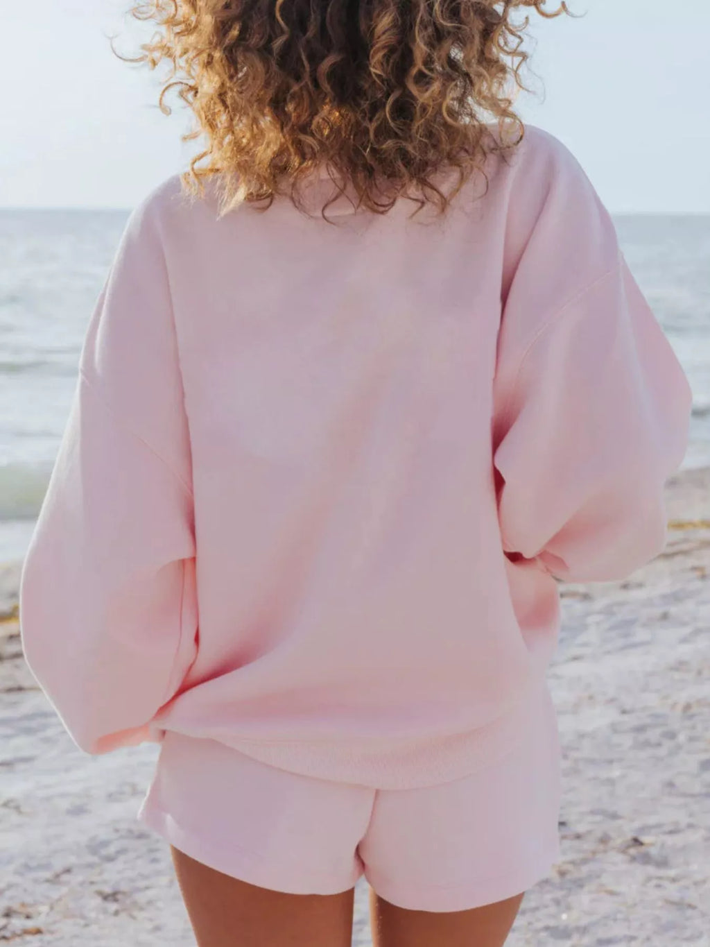 Relaxed Fit Round Neck Sweatshirt and Shorts Set - WYNFLARE