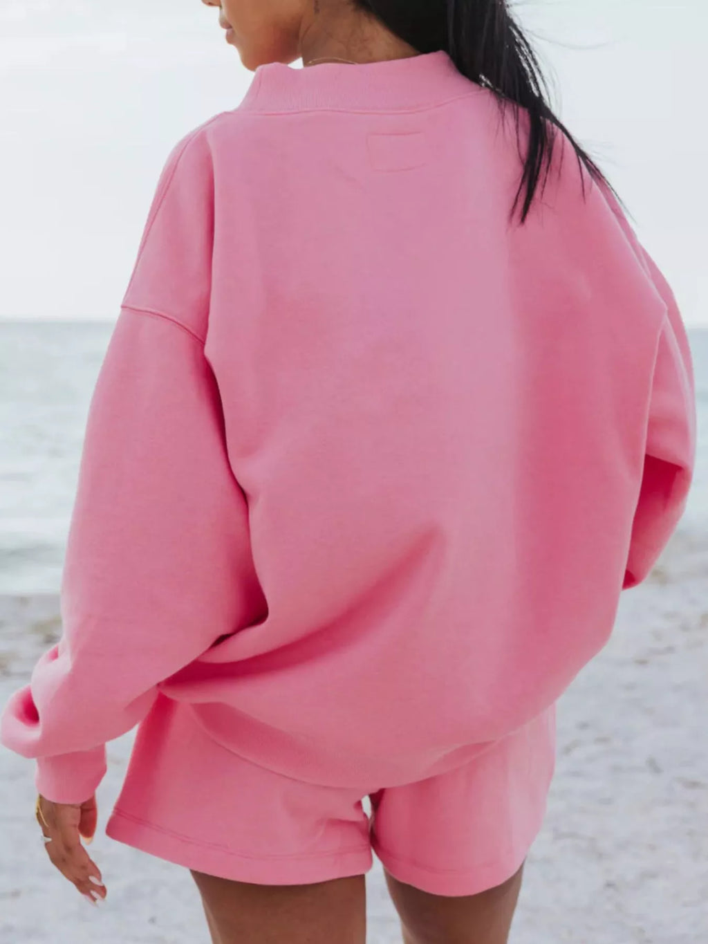 Relaxed Fit Round Neck Sweatshirt and Shorts Set - WYNFLARE