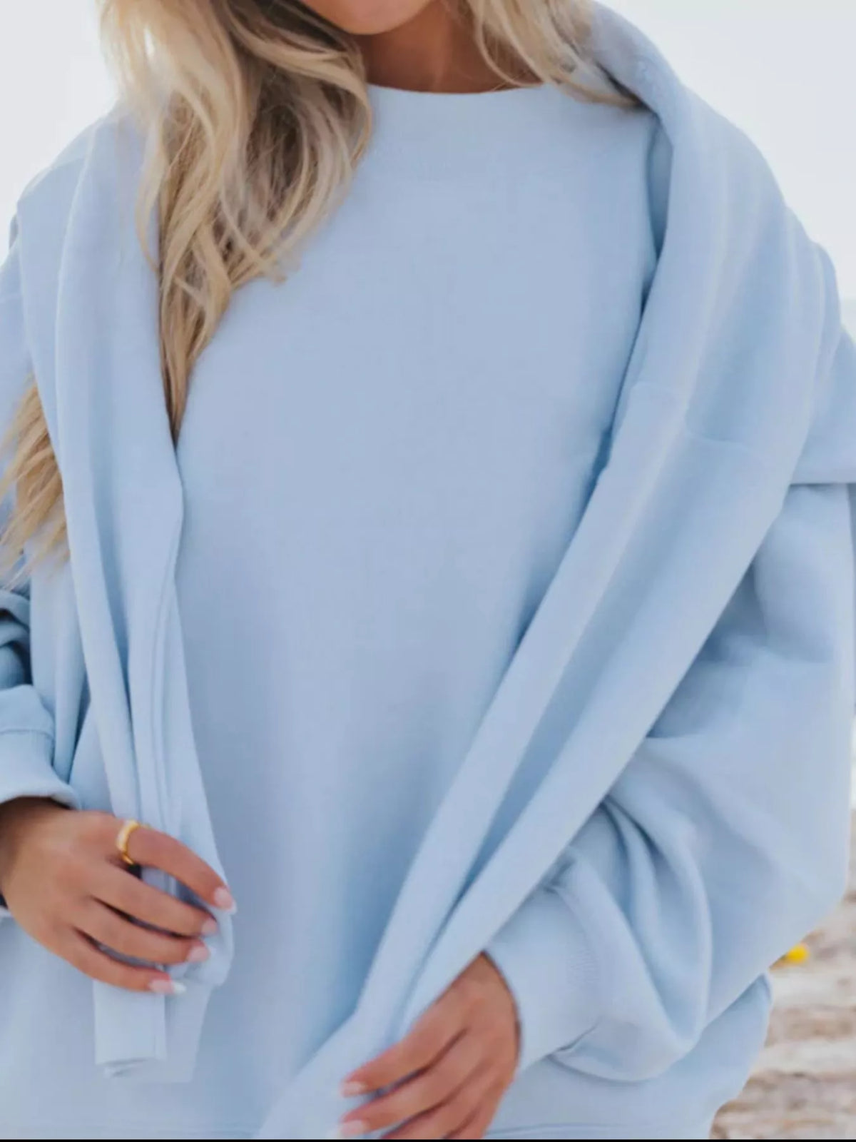 Relaxed Fit Round Neck Sweatshirt and Shorts Set - WYNFLARE