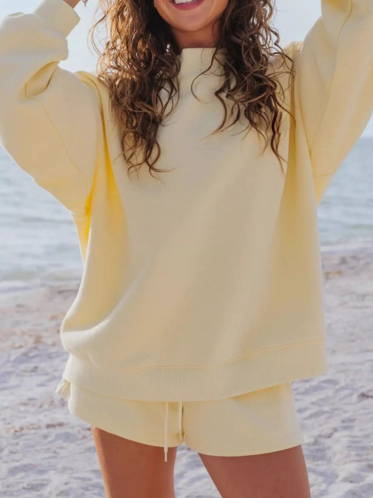 Relaxed Fit Round Neck Sweatshirt and Shorts Set - WYNFLARE