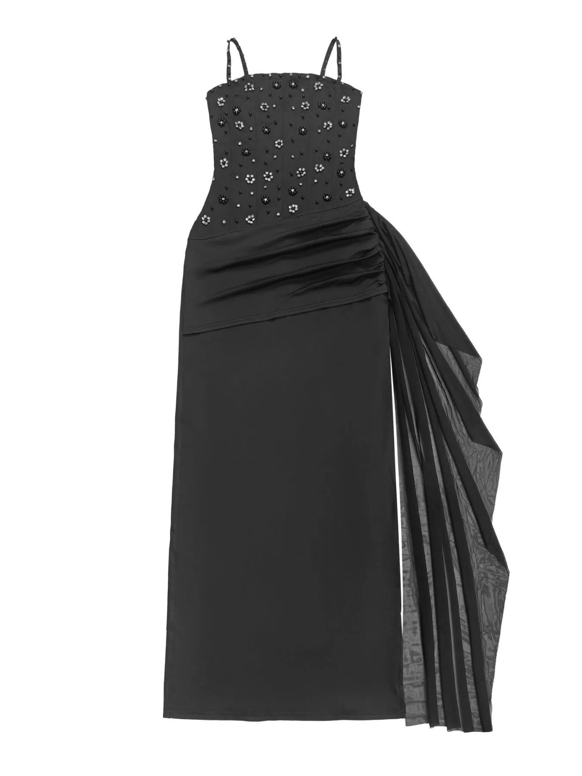 Rhinestone Slit Maxi Dress with Draping Detail - WYNFLARE