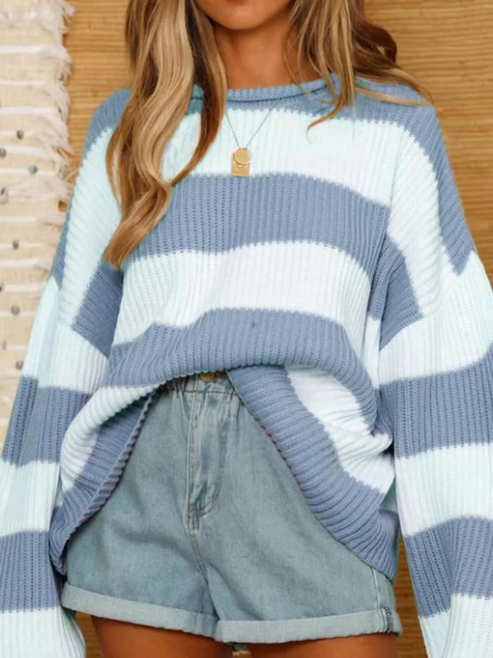 Round Neck Long Sleeve Sweater - WYNFLARE