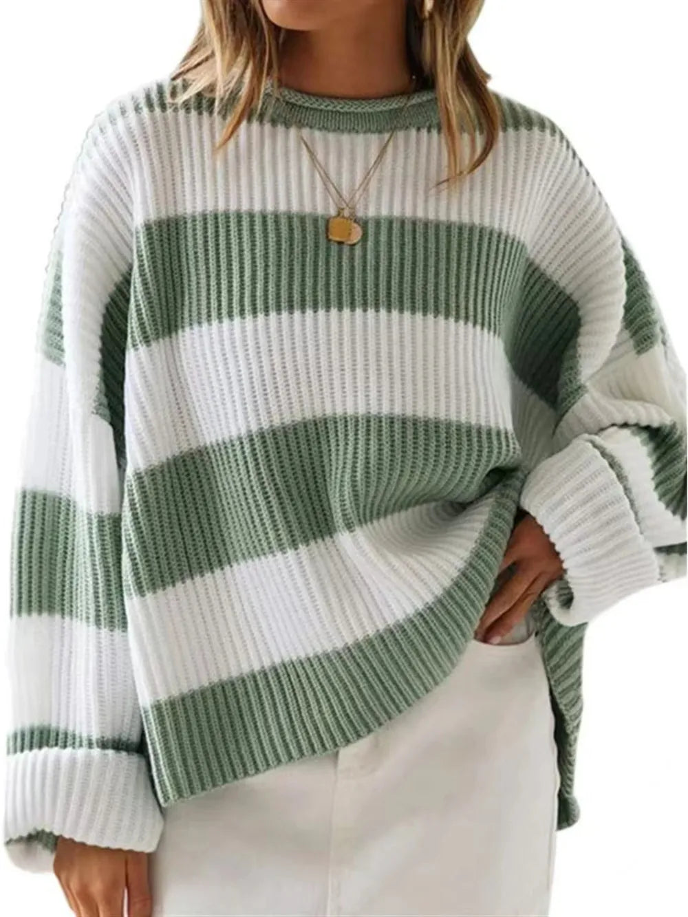 Round Neck Long Sleeve Sweater - WYNFLARE