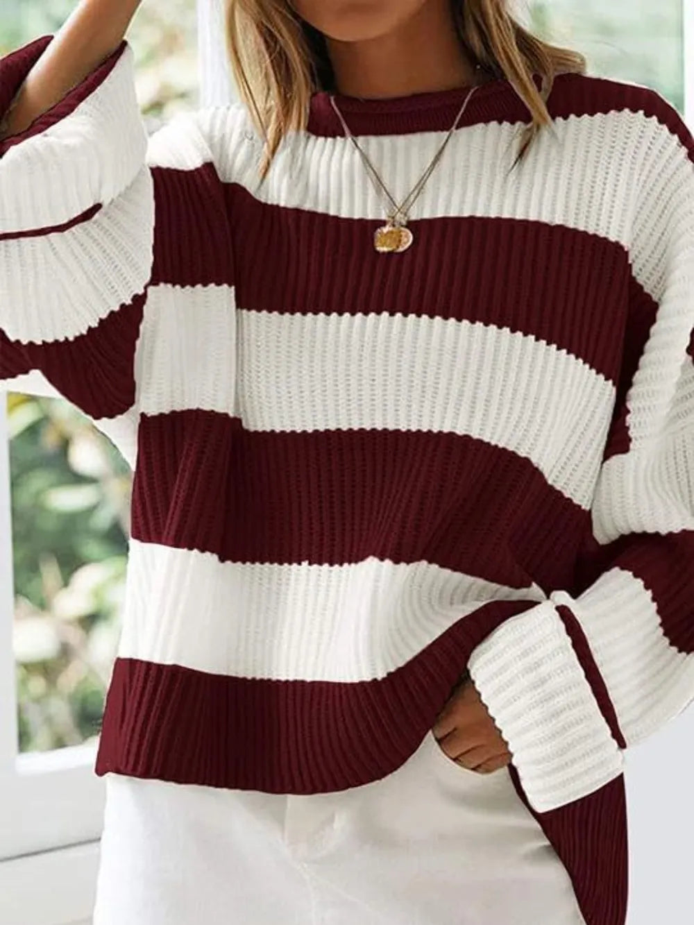 Round Neck Long Sleeve Sweater - WYNFLARE