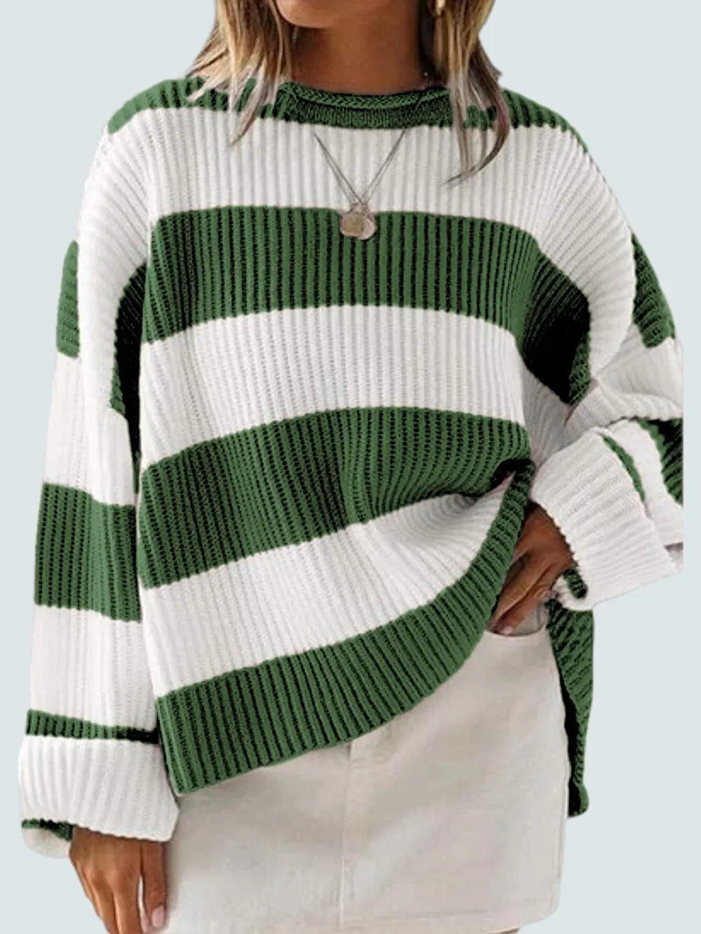 Round Neck Long Sleeve Sweater - WYNFLARE