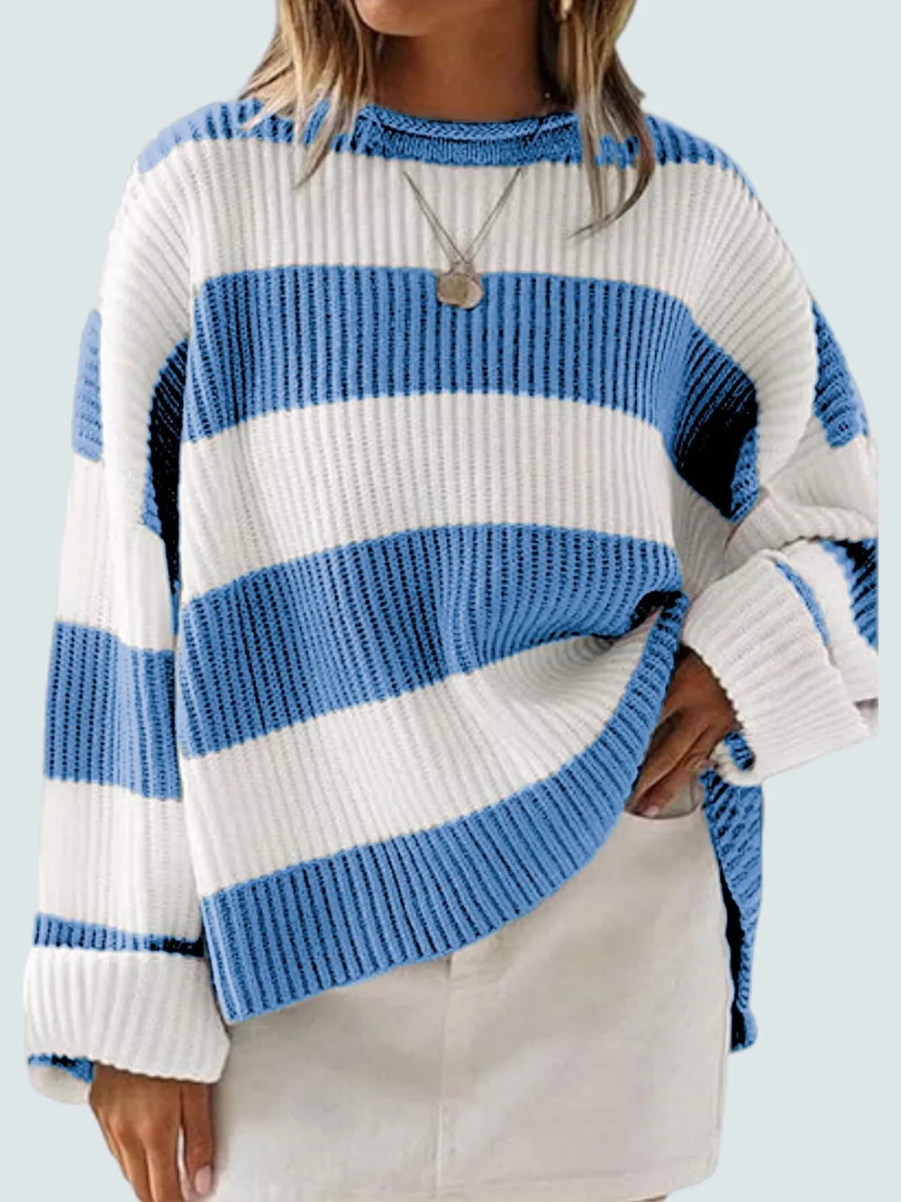 Round Neck Long Sleeve Sweater - WYNFLARE