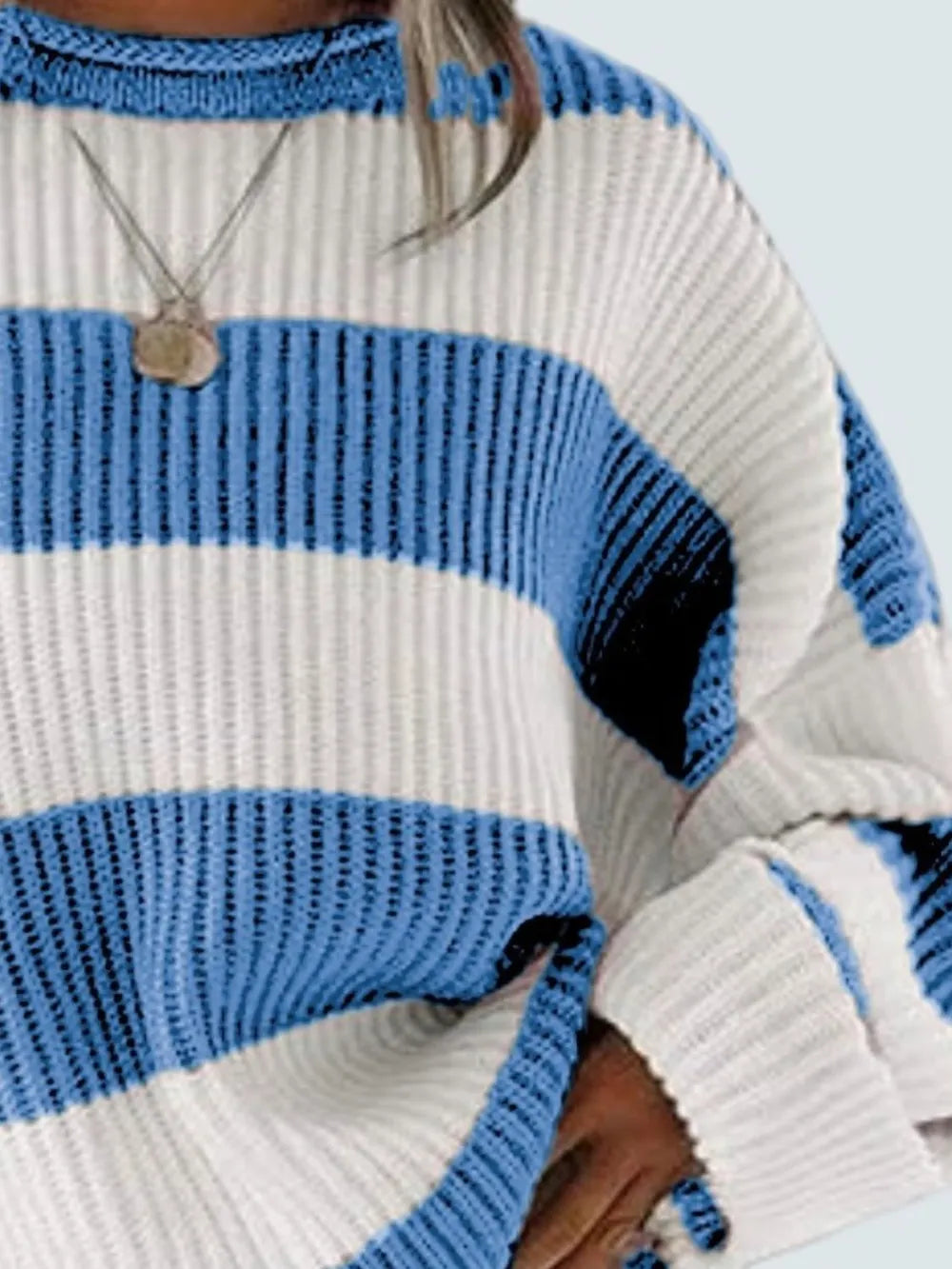 Round Neck Long Sleeve Sweater - WYNFLARE