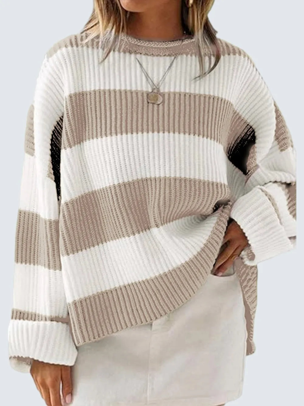 Round Neck Long Sleeve Sweater - WYNFLARE