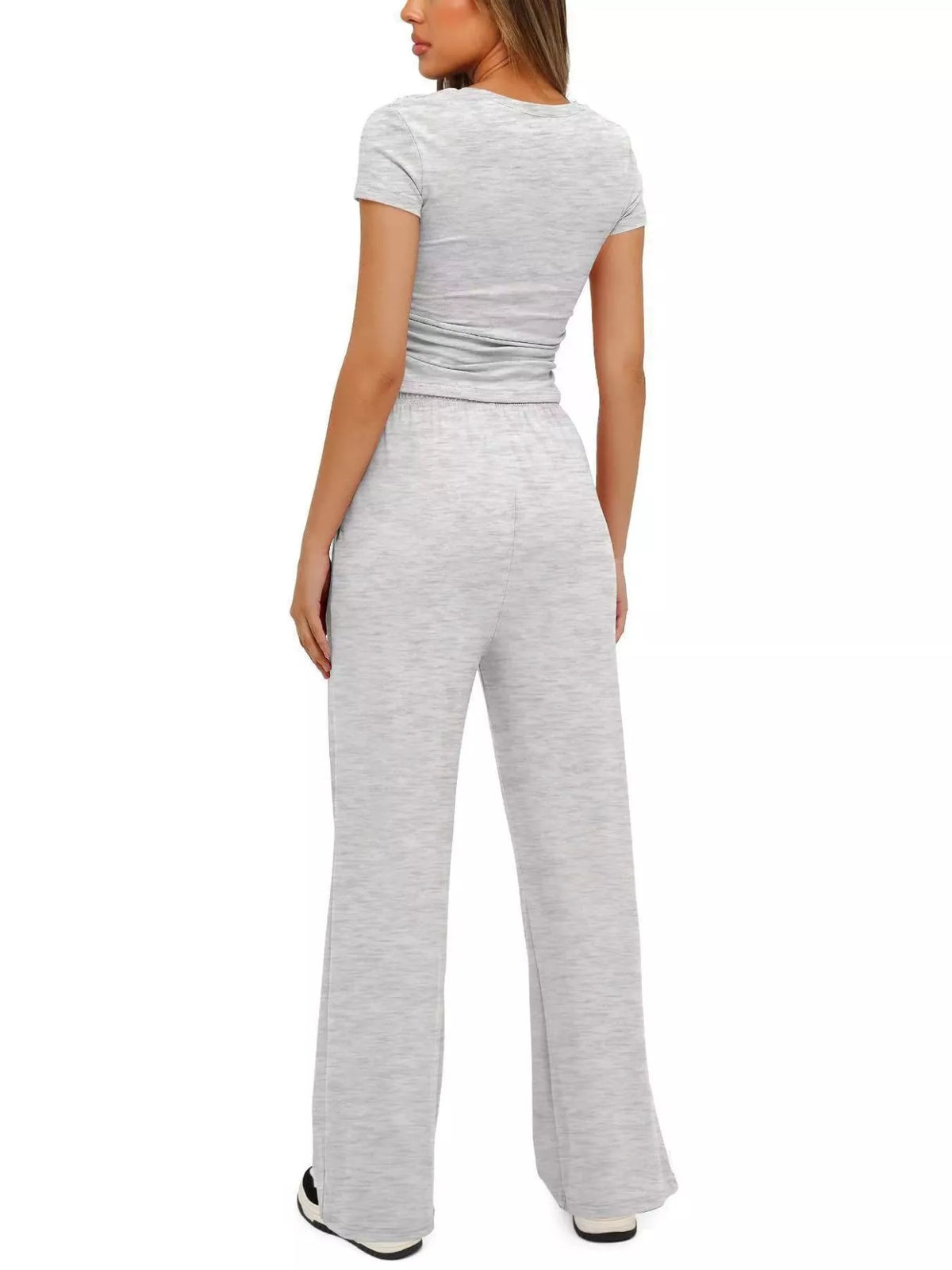 Round Neck Short Sleeve Top and Pants Set - WYNFLARE