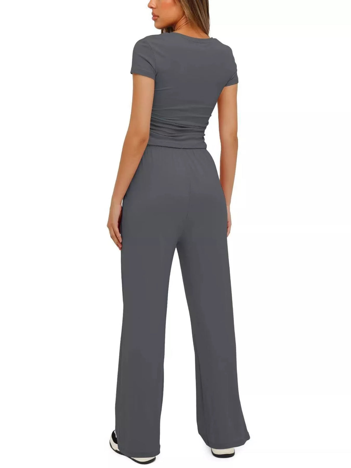 Round Neck Short Sleeve Top and Pants Set - WYNFLARE