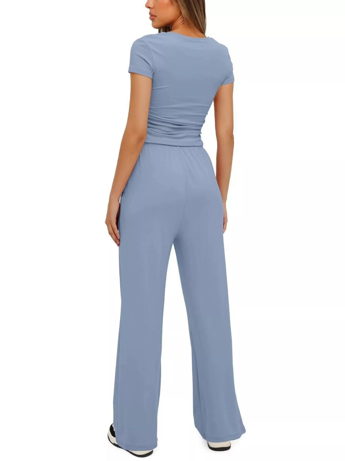 Round Neck Short Sleeve Top and Pants Set - WYNFLARE