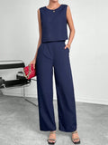 Round Neck Top and Pants Set - WYNFLARE