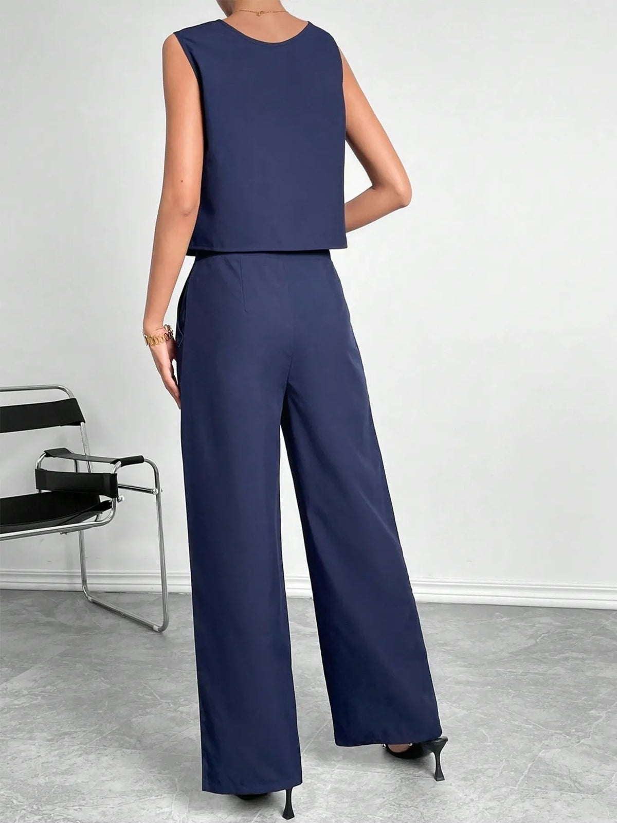 Round Neck Top and Pants Set - WYNFLARE