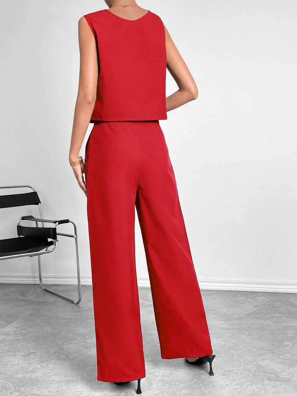 Round Neck Top and Pants Set - WYNFLARE