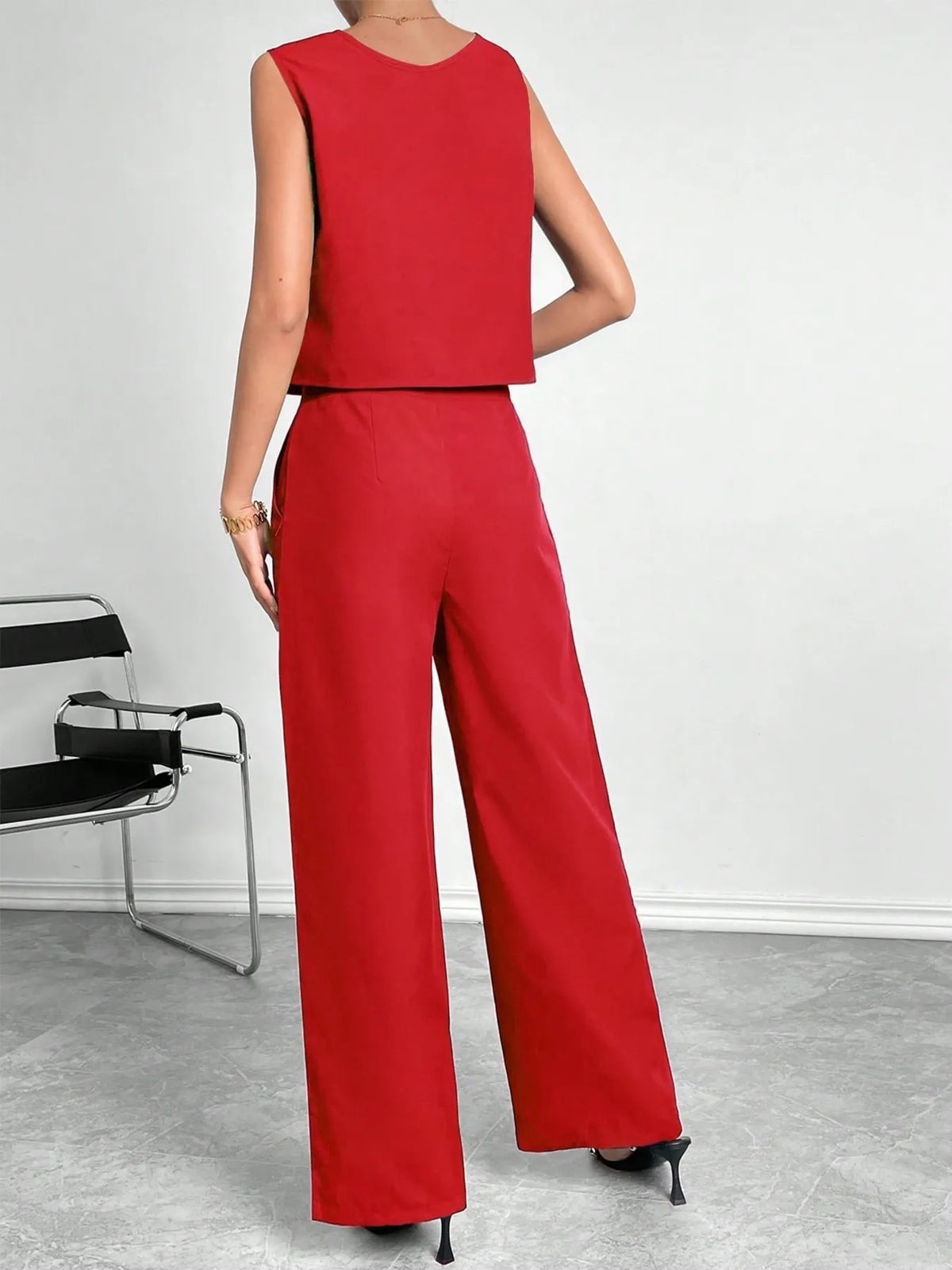 Round Neck Top and Pants Set - WYNFLARE